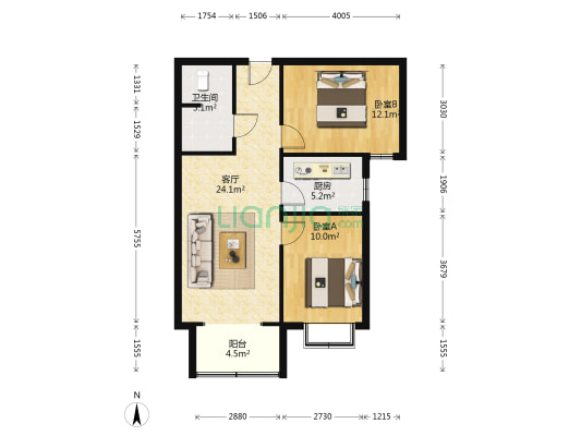 市区内宏远碧萝湾全阳两居室户型方正随时看房-户型图