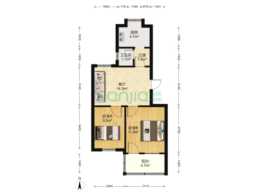 燕果塘 2室1厅1卫 59平方