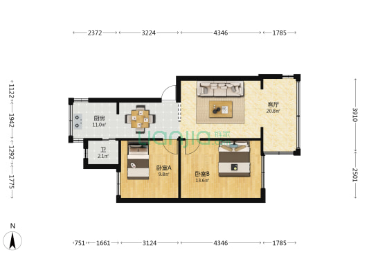 市教育局统建房严家地教师住宅区 2室1厅1卫 55平方