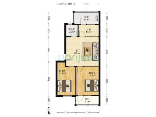 坝王路49号 2室1厅1卫 76平方