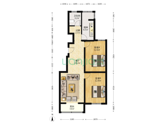 佳美铭居 2室1厅1卫 90平方