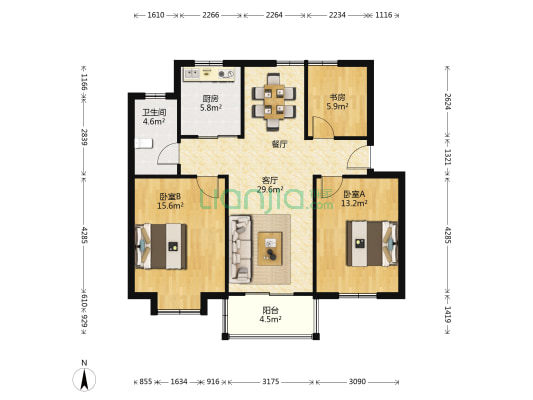 青剑湖花园E区 3室1厅1卫 96平方