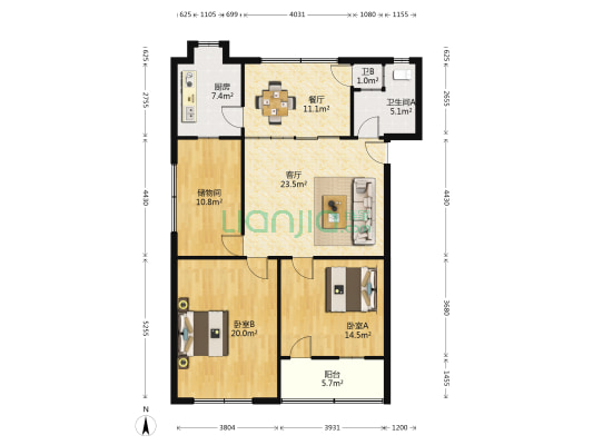 襄阳市计划生育协会 2室2厅2卫 119平方