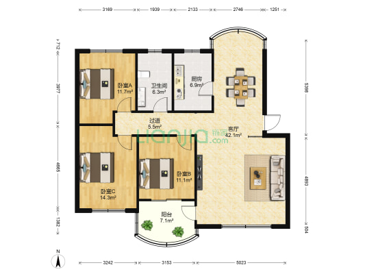 幸福景苑 3室1厅1卫 120平方