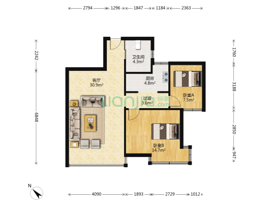 菊泉新城(菊盛路186弄) 2室1厅1卫 82平方
