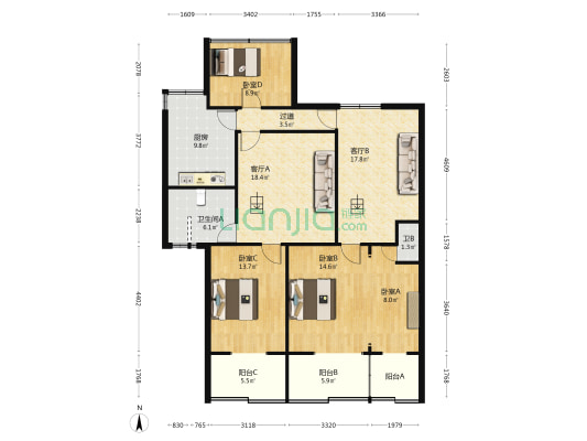 城管局宿舍 4室2厅2卫 131平方