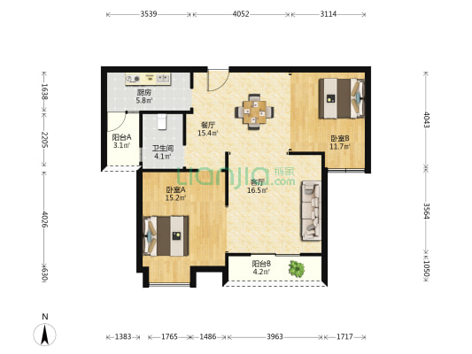 银湖湾 2室2厅1卫 101平方