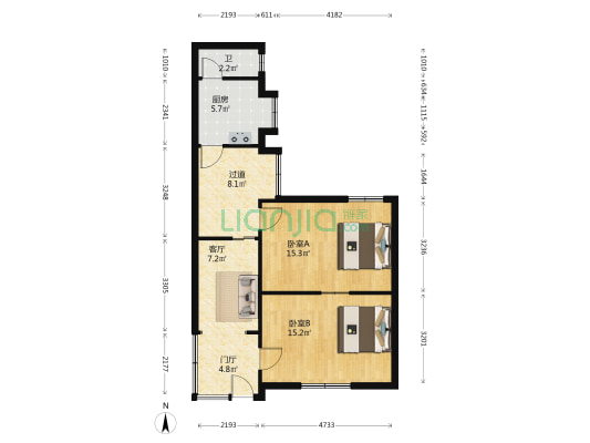 省交通设计院西园北里宿舍 2室1厅1卫 69平方