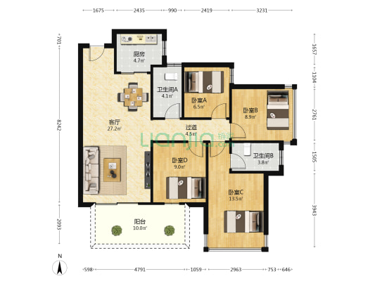 万科公望西区 4室1厅2卫 106平方