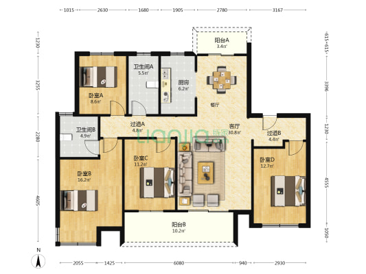 长葛建业城 4室1厅2卫 143平方