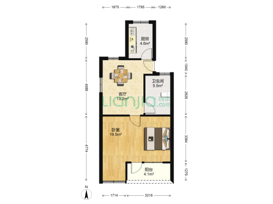 龙柏三村 1室1厅1卫 58平方