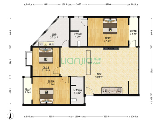 佳豪苑 3室1厅2卫 132平方