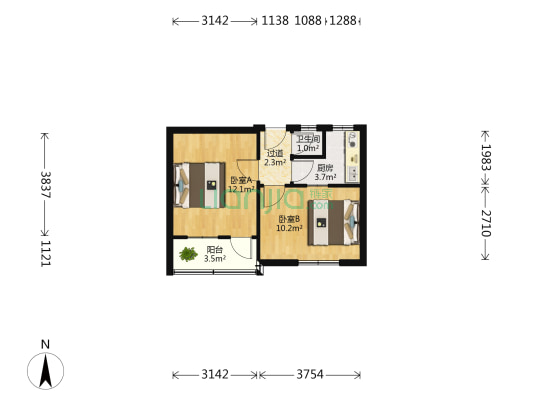 玉函路24号 2室0厅1卫 40平方
