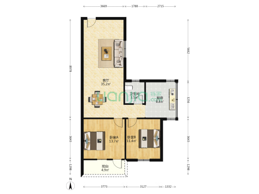 花都供电局宿舍 2室1厅1卫 78平方
