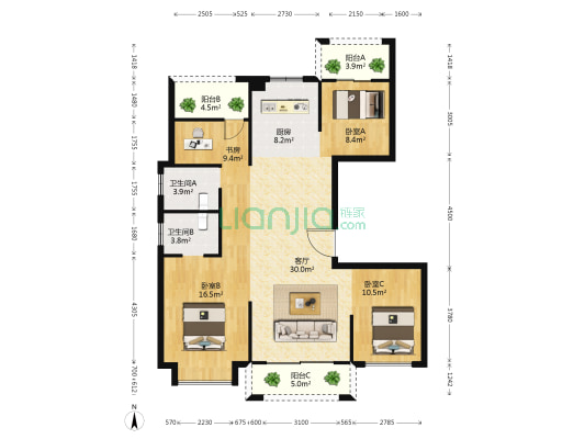 乐芙嘉园 4室1厅2卫 137平方