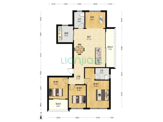 萧元江南沥城 4室1厅2卫 130平方