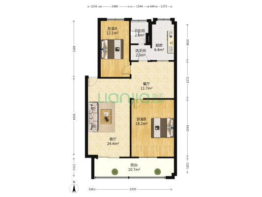 中南批发交易大市场 2室2厅2卫 117平方