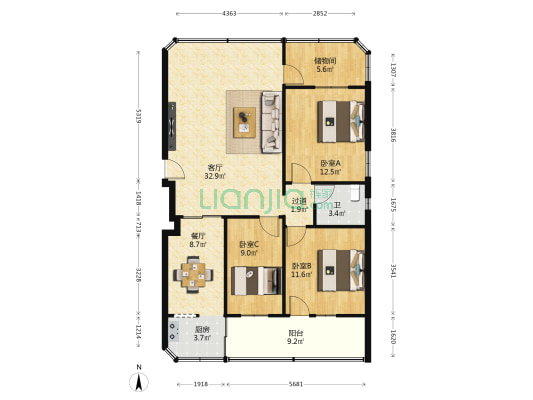 佛平二路散盘 3室2厅1卫 131平方