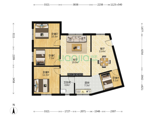 学府移民小区 4室2厅1卫 98平方