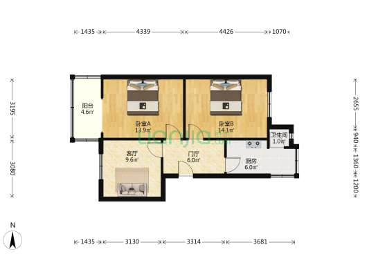 上同仁路50号大院 2室1厅1卫 61平方