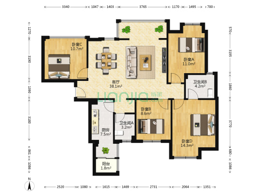鹏发·绿岛 4室1厅2卫 114平方