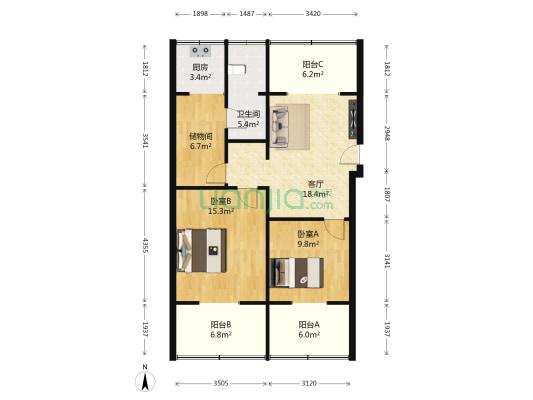 营通街2号 2室1厅1卫 84平方