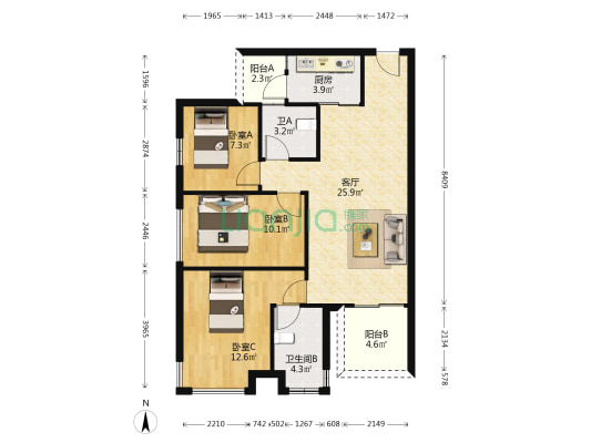 新城悦隽 3室1厅2卫 89平方