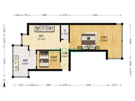 云南冶金汽修厂宿舍 2室1厅1卫 48平方