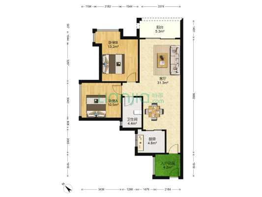 保利高尔夫郡 2室1厅1卫 83平方