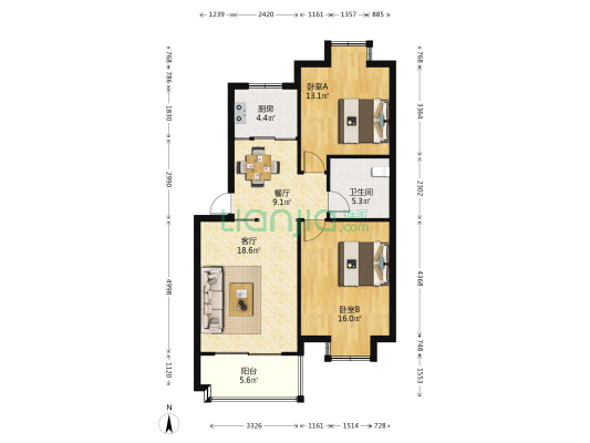 兰苑 2室2厅1卫 84平方