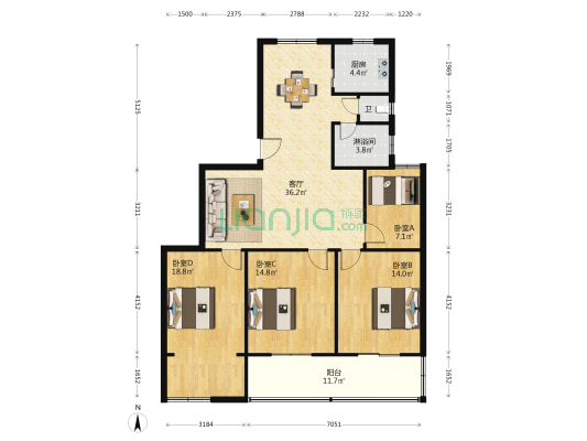 双元中路4号 4室1厅2卫 132平方