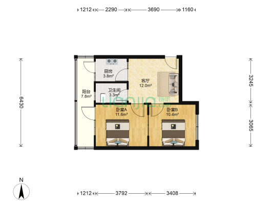 红旗路10号院 2室1厅1卫 55平方