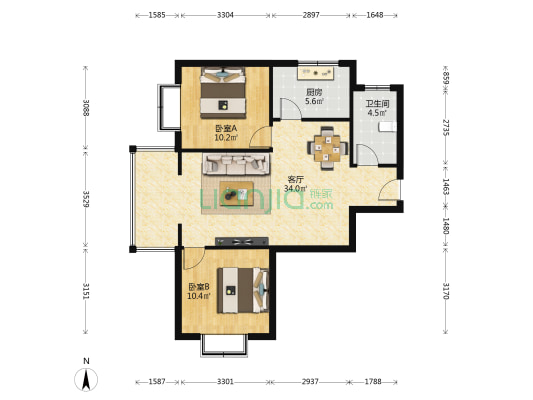 西津沁园 2室1厅1卫 94平方