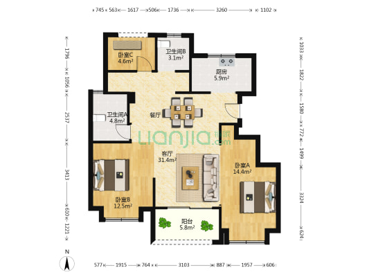 新城悦府 3室1厅2卫 99平方