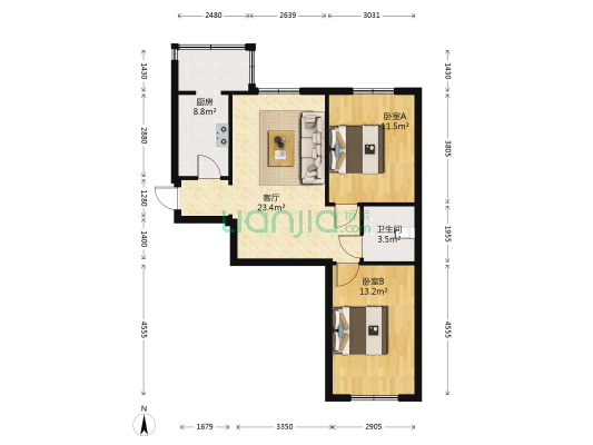 山西二建集团张家巷住宅小区 2室1厅1卫 74平方