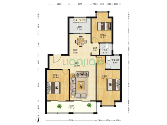 宝利广场 3室2厅2卫 135平方