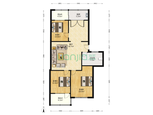 花园路24-1（林业局宿舍） 3室1厅1卫 125平方