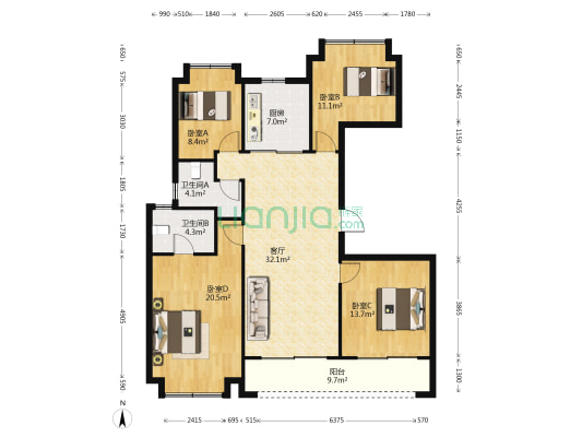 红星天铂 4室1厅2卫 140平方