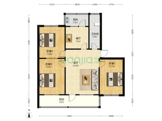 青州市水利局宿舍 3室2厅1卫 115平方
