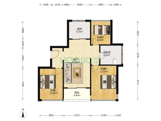 翡翠城四期 3室1厅1卫 89平方