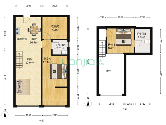 银河商务公馆 2室2厅2卫 97平方