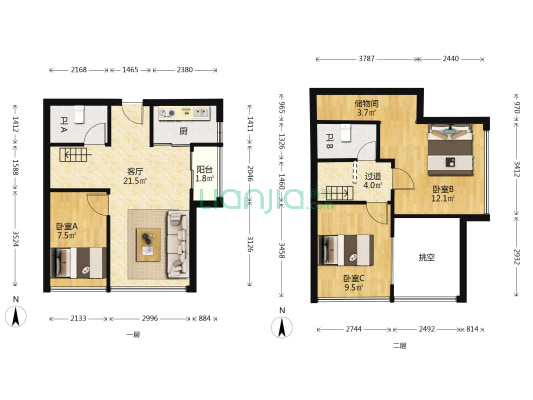 华堂城市星光 3室1厅2卫 64平方