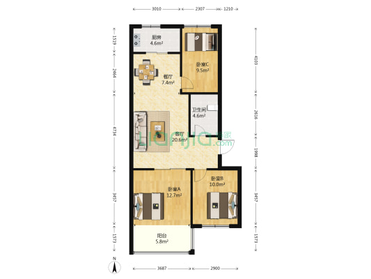 凤凰台嘉苑 3室2厅1卫 93平方