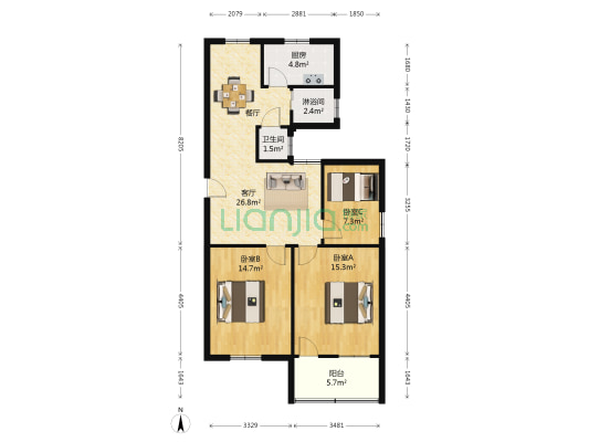 纺配组团 3室1厅2卫 92平方