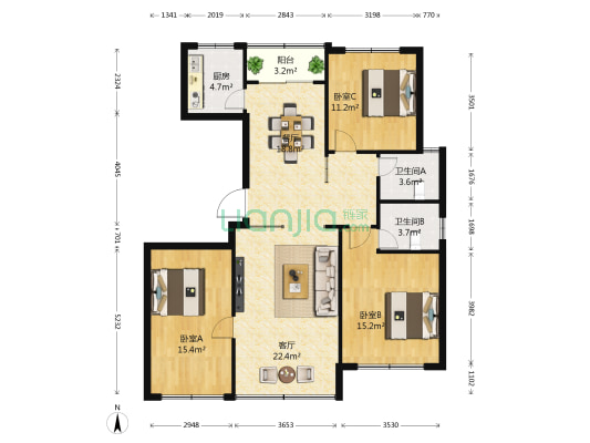 明阳大学公馆 3室2厅2卫 123平方