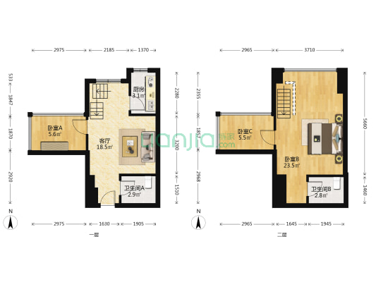 美立方 3室1厅2卫 45平方