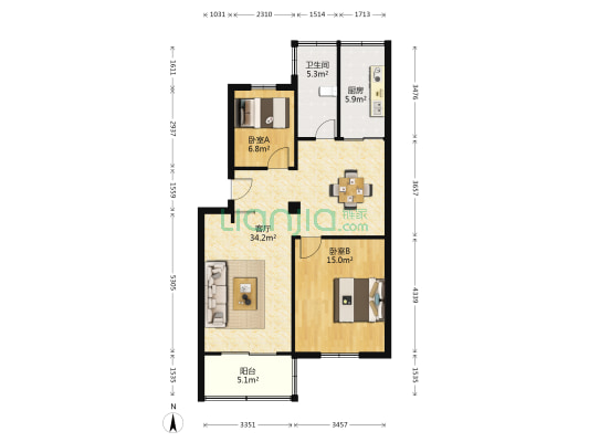 省规划局宿舍 2室1厅1卫 78平方