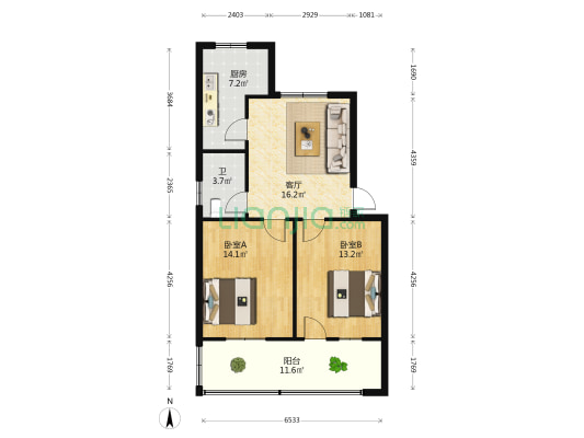 振兴苑 2室1厅1卫 78平方