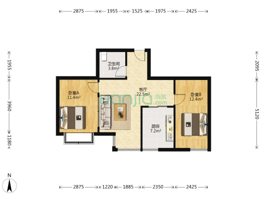 隆兴家园 2室1厅1卫 72平方