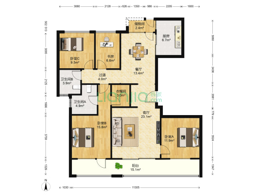 政务壹号 4室2厅2卫 145平方
